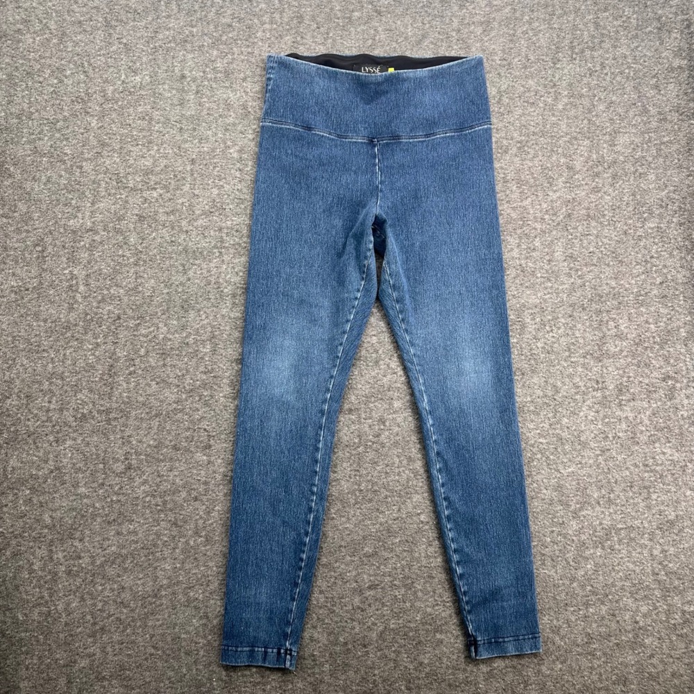 Lysse Womens High Rise Denim Leggings Blue Medium Wash Stretch Jeggings Size M‎